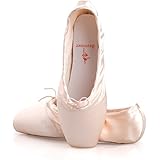 Ballet Pointe Shoes for Girls/Women in Pink with free ballet pointe toe pads and ribbons (UK 6.5)