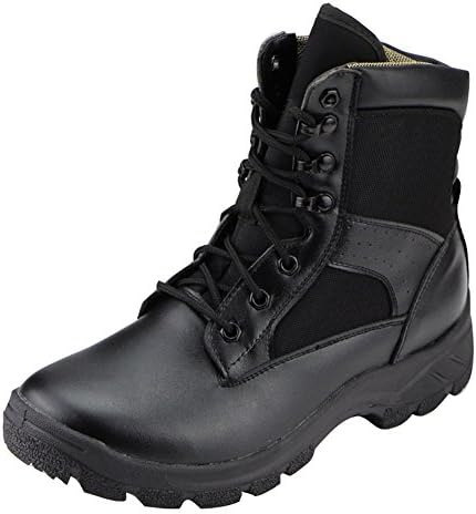 Aiyuda Men's Military Tactical Combat Boots Waterproof Outdoor Jungle Ankle Boot Black Leather Size UK 7.5