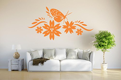 INDIGOS 4051095688167 Wandtattoo / Wandsticker - d186 Schmetterling mit Jasmin, Vinyl, orange, 40 x 20 x 1 cm