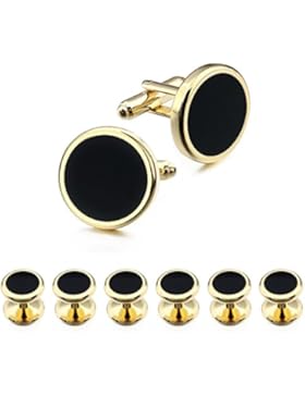 Hawson Manschettenknöpfe und Nieten Set für Smoking, Gold mit schwarzem Stein