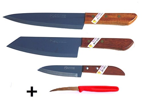 3 x Kiwi Thai Kochmesser Küchenmesser Obstmesser Steakmesser #173 #288 #503 asiatisches Messer Set + Garniermesser Entkernungsmesser für Obst Früchte