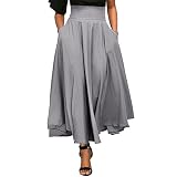 Damen Rock Grau,FRIENDGG,Damen Rock Sommer,Damen Rock Lang,Hohe Taille plissiert eine Linie langen Rock vorne Schlitz Gürtel Maxi Rock Für Mädchen Frauen (M, Grau)