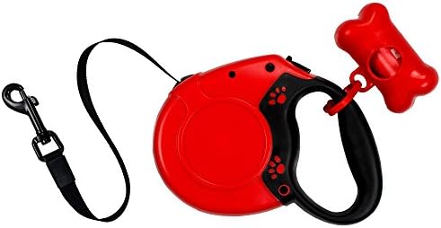 Giwox Dog Leashs Retractable ,Strong Nylon Lead with Garbage Bags and Soft-grip Ergonomic Handle Suits for Pet Training, Backyard Use and Walking(Max 50KG/5M, Red)