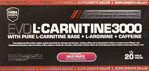 Carnitina Líquida de HSN | Evo L-Carnitine 3000 | Pérdida de Peso, Quemagrasas, Fat burner con Arginina, Cafeína, Apto para vegetarianos, Sabor Frutos Silvestres, 20 Viales