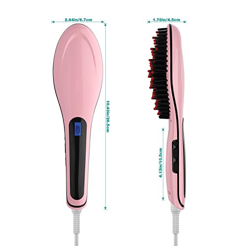 Haarglätter Bürste, Elektrische Digitale Keramik Haarglätter Styling Kamm, Anti statische Elektrizität und Heizung, negative Ion Haarpflege, Message glättende Bügeln, Detangling Haarbürste(pink) - 5