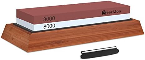 Sharpening Stone Knife Sharpener 3000 / 8000 Grit Wooden Holder and Rubber Base
