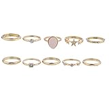 Lux Accessories goldfarbene Stapelringe, Druzy Star, 10 Stück