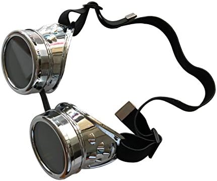 Lodou Cyber Goggles Steampunk Welding Goth Cosplay Vintage Goggles Rustic (Silver)