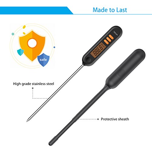 Grill thermometer Vinsic BBQ Fleischthermometer mit 5.9 inch Fühler Bratenthermometer zum Kochen Tragbar Küchenthermometer Ideal für Lebensmittel, Kochen, Fleisch, Grillen, Braten Schwarz - 5