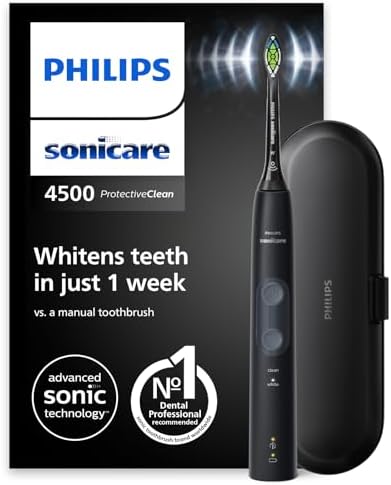 Philips Sonicare ProtectiveClean 4500 spazzolino elettrico, spazzolino sonico con 2 modalità di spazzolamento, Clean e White, sensore di pressione, timer e custodia da viaggio, nero, modello HX6830/53
