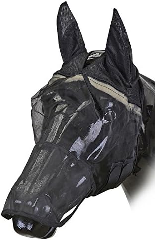 Fly mask with ears and ravioli part black, fly guard fly protection horses