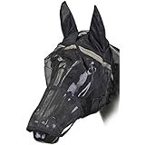 Fliegenmaske mit Ohren und Maulteil schwarz | Fliegenhaube | Fliegenschutz Pferde