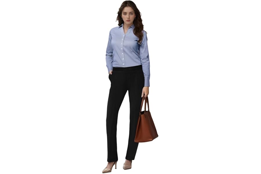 L S U Women Trousers Stretchy Lightweight Finely Stitched Half Elasticated Pull Up Work Formal Pants