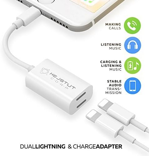 iPhone 7 Adapter &amp; Splitter, Dual Lightning Headphone Audio &amp; Charge Adapter for iPhone 7/7 Plus, iPhone 8/8 Plus, iPhone X