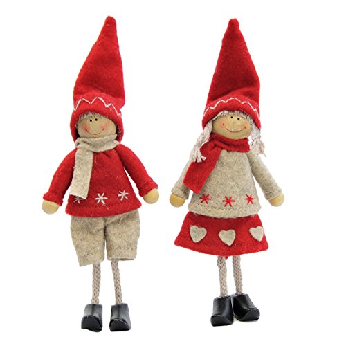 Preisvergleich Produktbild Deko 2tlg. dänische Weihnachtspuppe Karl UND Lotta rot beige (Mädchen und Junge)