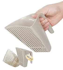 Vugosson Cat Litter Scooper Designed for Easy Sifting Set of 2 - Adopts Large Holes Design - Litter Scooper with Holder with PP Material (Small, Light Coffee)