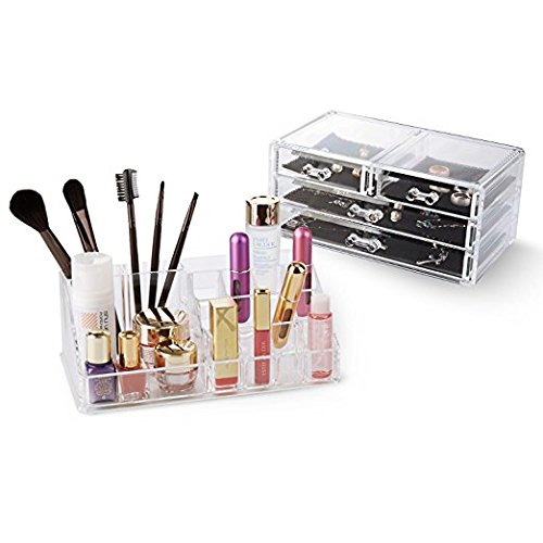 Spaire Acryl Kosmetik Organizer MakeUp Aufbewahrung mit 14 Fächern & 4 Schubladen, Kratzfester Transparenter Acryl - 6