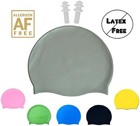 Sino Fish Silicone Swim Cap - Fit for Long Hair and Short Hair - For Adults and Kids - Premium Thick Anti Rip Material- Compare to Speedo - Includes Free Gift a Pair of Ear Plugs (gray)