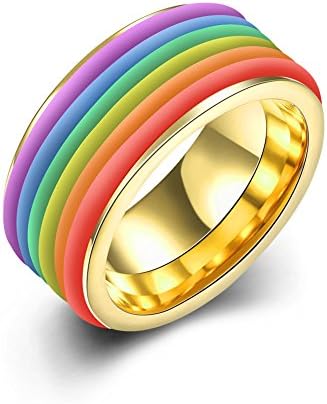Ischmuck Golden Stainless Steel Ring Band Gold Multicolour Rainbow Gay Pride Lesbian Gay Pride LGBT Men, Women