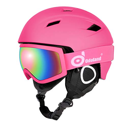 Odoland Casque de Neige avec Lunettes de Ski pour Adulte et Jeune, Certifié EN1077 Casque de Ski certifié pour Le Ski, Skating, Surf des neiges, Antichoc et Universel