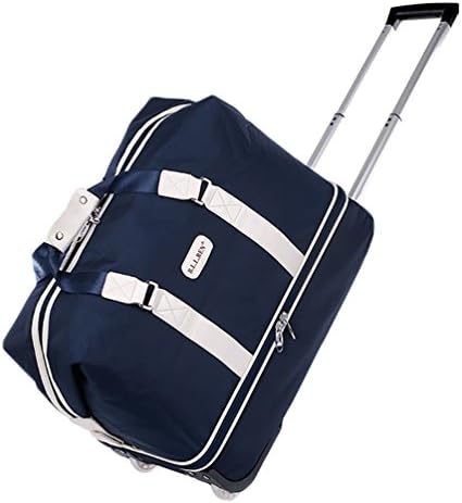 CHENGYANG Hand Luggage Trolley Stripe Women Travel Bags With Wheels Weekend Holdall Bag Large Capacity Travel Duffle Lightweight Suitcase Blue 60cm