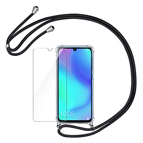 AROYI Handykette Handyhülle + Panzerglas Schutzfolie für Samsung Galaxy A10 Hülle mit Kordel zum Umhängen