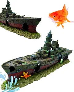 Warship Cave Aquarium Ornament L 49cm - NAVY Battleship ship decor Shipwreck PET by Aquarium Equip