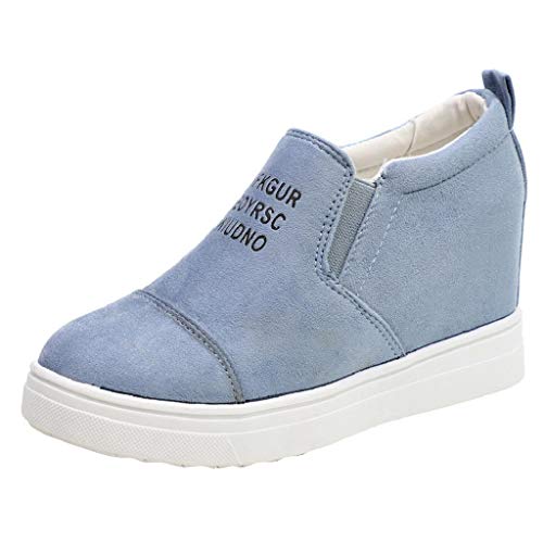 Preisvergleich Produktbild VJGOAL Damen Freizeitschuhe, Damen Frühlingsmode weicher Brief steigender Anstieg innerhalb Slip-On Schuhe Kurze Knöchel Wedges Stiefel Blau, 35 EU
