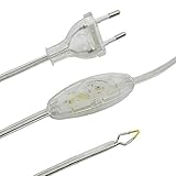 Contenido: 1 cable. Cable de alimentación de 1,50 m con enchufe e interruptor, cable de conexión transparente, cable de alimentación con interruptor de cadena y enchufe europeo, 2 G, 2 x 0,75 mm², 250 V, longitud 1500 mm
