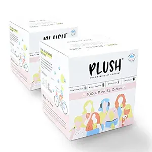 Plush 100% Pure U.S. Cotton (Pack of 2) 14 Sanitary Pads for Women | 8 Light Flow Pads (L) 6 Heavy Flow (XL) & 2 Panty Liners | Ultra-Thin, Rash Free | For All Skin Type | Vegan