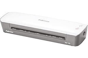 Fellowes Ion A3 - Plastificadora de documentos, para uso ocasional, lista para usar en 4 min, plastificadora A3 con apagado automático, 80-125 micras, 10 fundas de plastificar gratis, color blanco