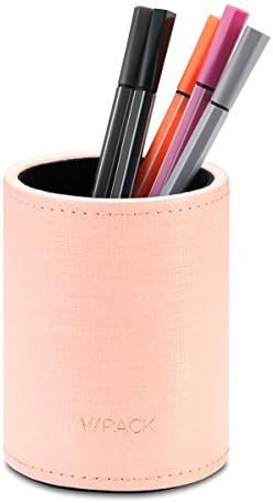 VPACK PU Leather Round Pens Pencils Cup Holder Desk Stationery Organizer (Pink)