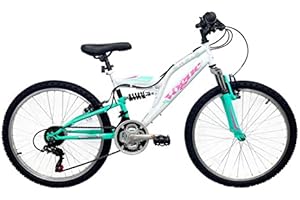 BASIS BIKES Basis Vogue Junior Girls Full Suspension Mountain Bike, 24" Wheel White/Light Green