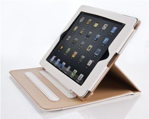 iPad 4 Hülle – JAMMYLIZARD Ledertasche Smart Cover mit Standfunktion (mit Retina) für iPad 4. 3 & 2, WEIß & HONIG - 3