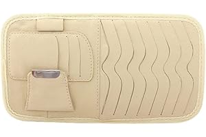 iSpchen Porta CD per aletta parasole, porta tessere in pelle porta CD per visiera parasole per auto per porta carte di credito, portapenne, occhiali CD