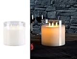 Echtwachs-Kerze mit Candle-Light-LEDs und 3 beweglichen Flammen • Angenehme Lichtfarbe: warmweiß • Stromversorgung: 3 Batterien Typ AA / Mignon (bitte dazu bestellen)