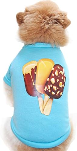 Hmeng Pet Puppy Summer Ice Cream Shirt Small Dog Cat Clothes Vest T Cotton Clothes (Size:L, Blue)
