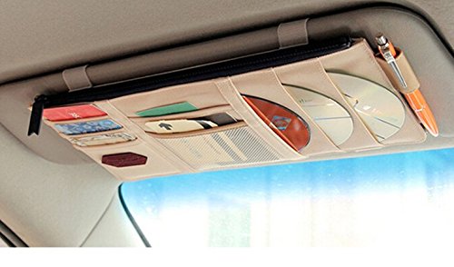 Car Visor Organizer, Sun Shade CD Holder Card Storage Pouch Bag Beige