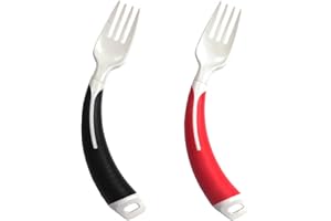 IDENTITÉS Posate curve – Aiuto da mangiare per adulti – Forchetta o cucchiaio curvo disponibile per mano sinistra o destra e nero o rosso (forchetta sinistra, nero)