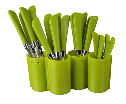 Ideal casa Set 24 Cubiertos con Mango de Color Blanco y Soporte. Elegance