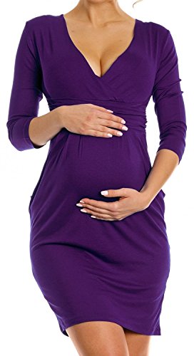 Zeta Ville - Women's Maternity Wrap Nursing V-neck Dress Pockets UK 8-20 - 236c (Purple, 8)