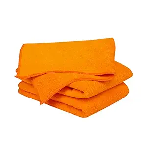 Microfiber Car Cleaning Cloth - 380 GSM - Thick Lint & Streak Free - Non Abrasive - Hypoallergenic - Highly Absorbent (Orange, Pack of 3)