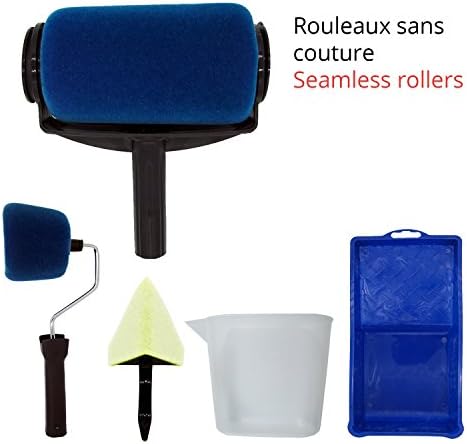 S Roller 2 - Rolling paint brush kit with Paint Container - 5 pieces: Rolling Paint Brush 165 mm, Mini Paint Roll 65 mm, Angle Brush, Measuring cup and Tray - Microfiber without Stitching - Uniform result