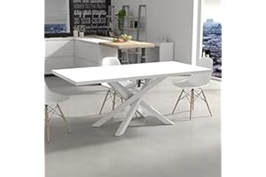 VE.CA.S.R.L. VE.CA - Tavolo da cucina Polinesia - In legno - Dimensioni: 200x100x80cm - Con struttura in acciaio - Colore Bianco Frassinato - Piano anche su misura - Arredo cucina, casa - Made in Italy