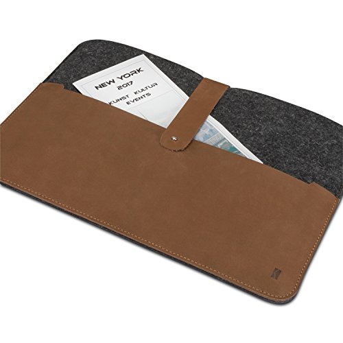 KANVASA MacBook Air 13 & MacBook Pro 13 Zoll (2015) Filztasche „Woods“ – Edle Leder Filz Hülle Grau Braun – Vintage Tasche Case Sleeve Ledertasche für Apple MacBook – Wollfilz & Echtleder Schutzhülle - 4