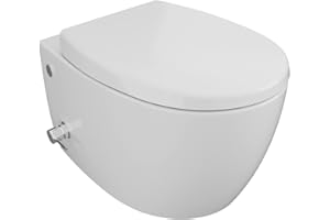 Aqua Bagno - WC Taharet, incluso sedile per WC da doccia, meccanismo Soft Close, WC sospeso con funzione bidet e sciacquone profondo, in ceramica