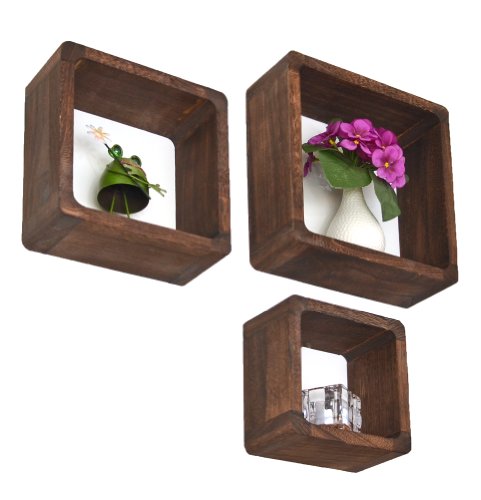 3er Set Lounge Cube Regal Landhaus Stil Wandregal Hängeregal Massivholz in Dunkelbraun - 9