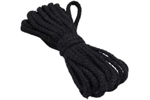 VOKENFORU 10 Meters Thicked Braided Cotton Rope Black 5MM Wide Macrame Cord Drawstring Cotton Rope for DIY Projects/Scene Decoration/Sewing