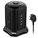 Price comparison product image Tower Extension Lead 4 USB Ports 6 Way Outlets - Power Strip 2m/6.6ft Cord Switched Charging Station UK Socket With Overload Protection