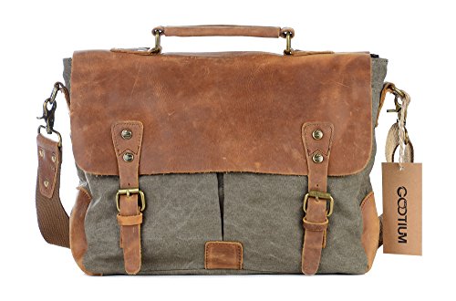 Gootium Vintage Umhängetasche Canvas Leder Messengertasche Schultertasche Laptoptasche Notebooktasche - 9